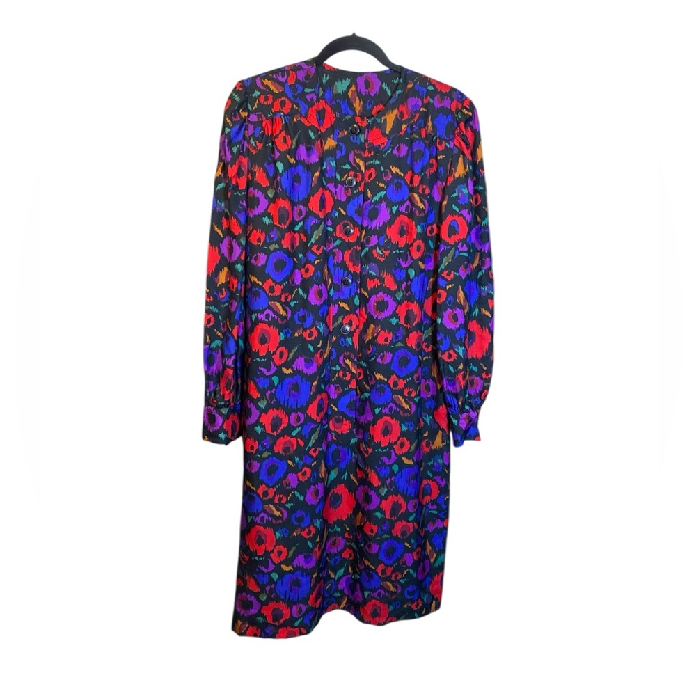 VTG GIVENCHY PSYCHEDELIC FLOWER SMOCK APRON BUTTON DOWN SHIRT WOOL DRESS M/L